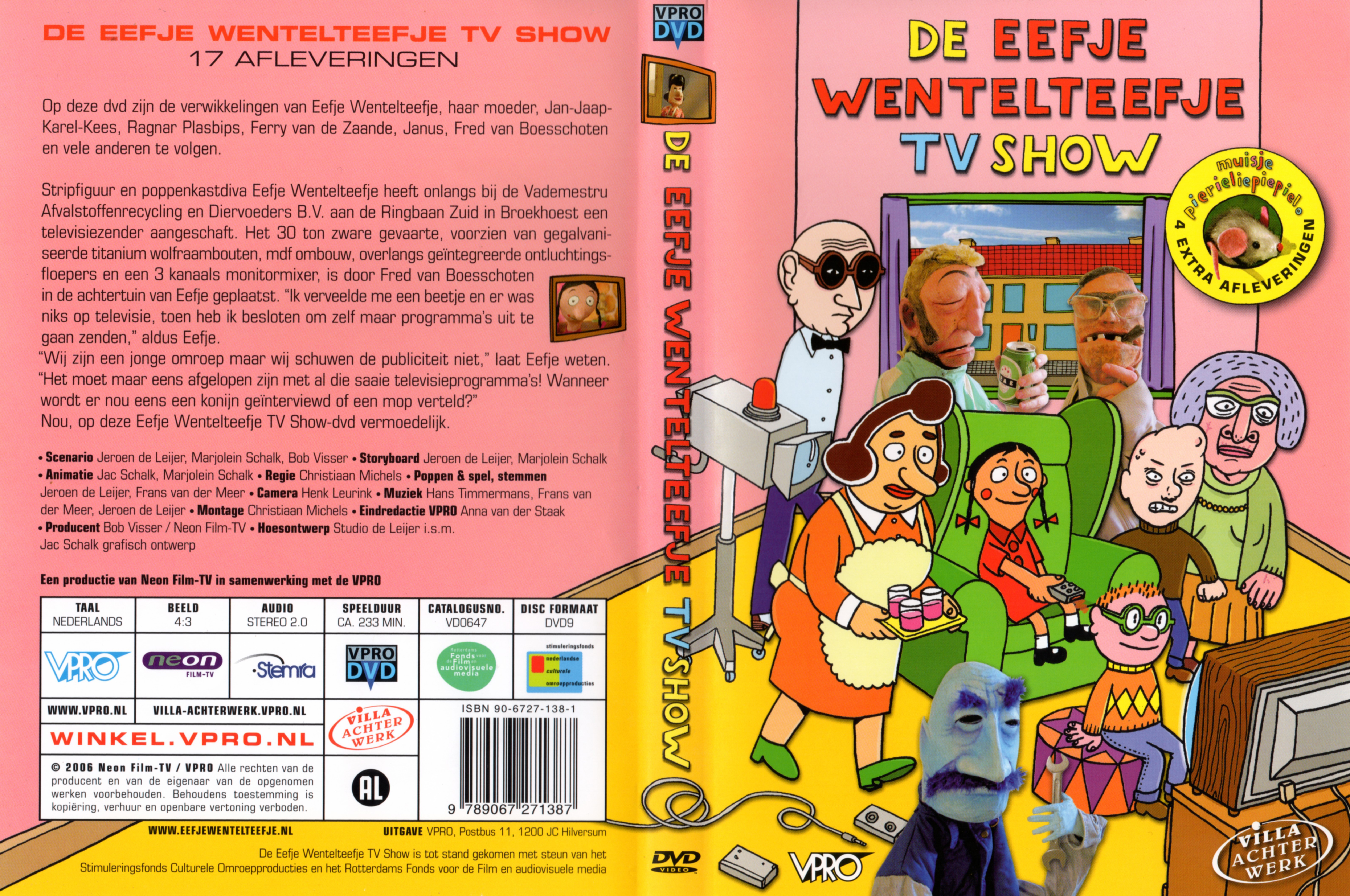 de eefje wentelteefje tv-show Eefje is een energiek, vrolijk meisje van ongeveer 10 jaar met vlechtjes en een rood jurkje. Ze is ondernemend, eigenwijs maar vooral erg nieuwsgierig. Na de strip 'Eefje Wentelteefje' van Jeroen de Leijer en een poppenkastvoorstelling kreeg Eefje Wentelteefje in 2006 haar eigen televisieserie bij VPRO’s Villa Achterwerk: De Eefje Wentelteefje TV Show, een bijzondere mengeling van tekenfilm en poppenkast. Bekijk hieronder alle 17 afleveringen: